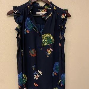 Loft sleeveless floral blue blouse